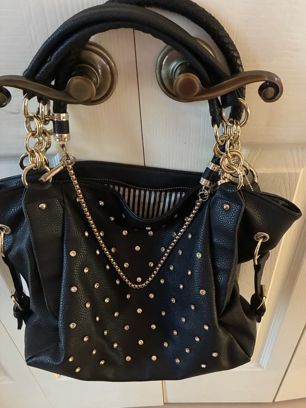 Black and gold studied purse with rhinestones